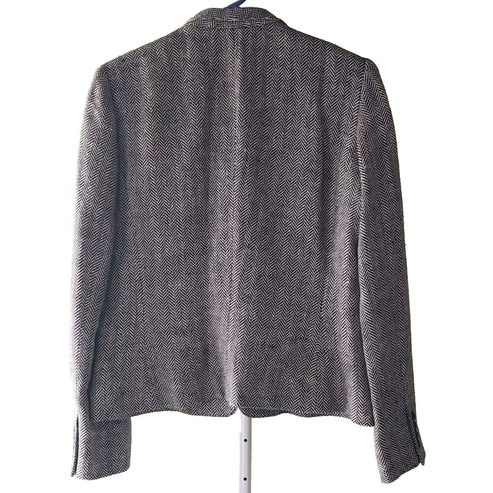 RALPH LAUREN Blazer Black Cream Herringbone Size 8 Silk Linen Blend Academia GUC - Picture 2 of 16